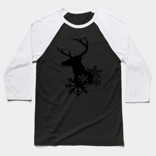 Black Silhouette With Snowflakes Christmas Deer Baseball T-Shirt